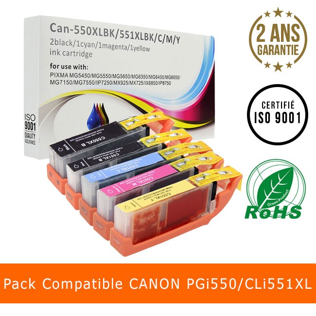 5 Cartouches Compatibles Canon PGI-550 CLI-551 - Multicouleur - Neuves Sous Emballage